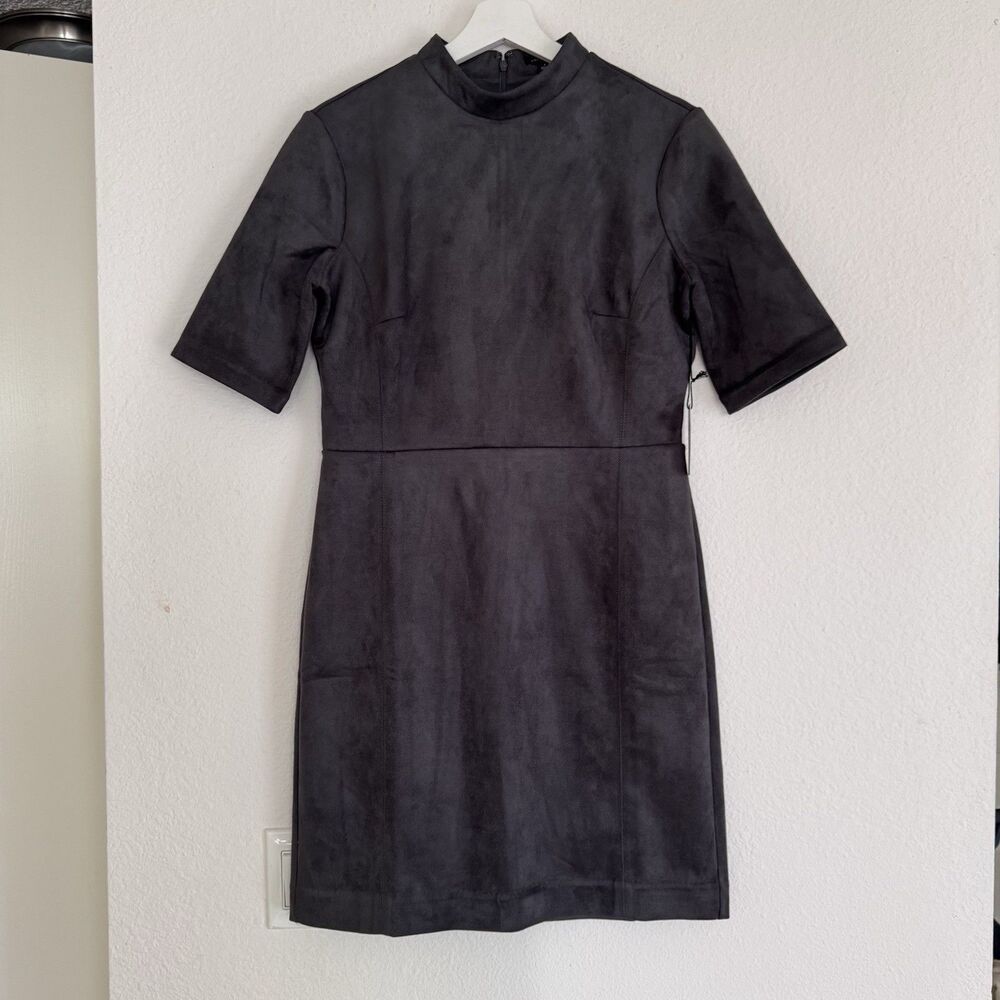 NWT Ann Taylor Dress Sz 8 Gray Faux Suede Mock Neck Short Sleeve Sheath MP $159 - Picture 14 of 15